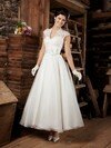 A-line V-neck Organza Satin Ankle-length Lace Wedding Dresses #00018167