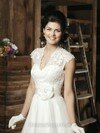 Ivory V-neck Ankle-length Appliques Lace Organza Wedding Dresses #00018167