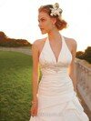 Halter White Taffeta Pick-Ups Open Back Court Train Wedding Dress #00018169