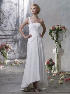 Sheath/Column One Shoulder Chiffon Asymmetrical Ruffles Wedding Dresses #00018189