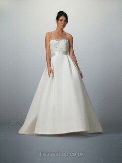 Ball Gown Strapless Taffeta Sweep Train Sashes / Ribbons Wedding Dresses #00018203