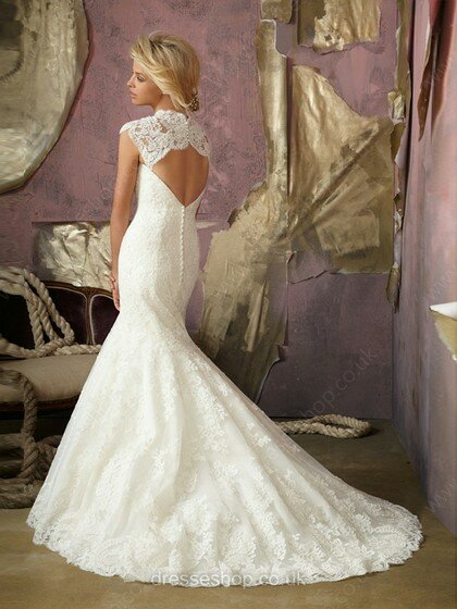 Trumpet/Mermaid Ivory Sweetheart Lace Buttons Open Back Wedding Dresses #00018268