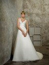 A-line V-neck Organza Satin Court Train Beading Wedding Dresses #00018286