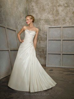 Ivory Sweetheart Lace-up Satin Appliques Lace Sweep Train Wedding Dresses #00018289