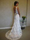 Scalloped Neck Open Back Ivory Lace Sashes / Ribbons Sheath/Column Wedding Dresses #00018300