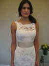 Scalloped Neck Open Back Ivory Lace Sashes / Ribbons Sheath/Column Wedding Dresses #00018300