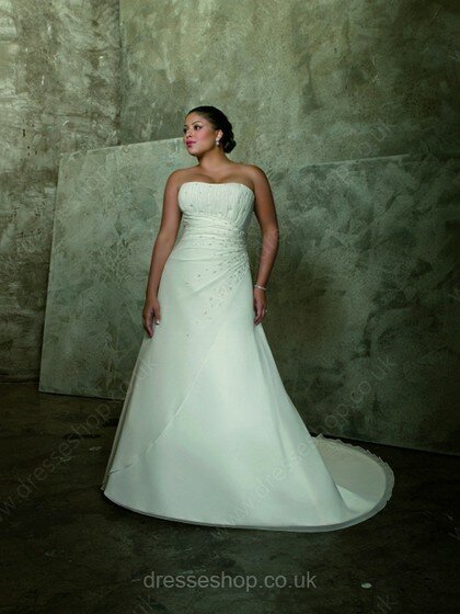 A-line Strapless Chiffon Court Train Beading Wedding Dresses #00018329