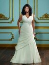 A-line V-neck Satin Sweep Train Beading Wedding Dresses #00018341