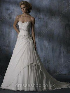 Princess Sweetheart Chiffon Sweep Train Beading Wedding Dresses #00018362