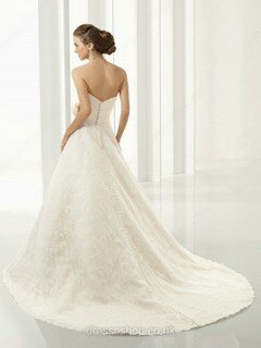 A-line Strapless Lace Court Train Flower(s) Wedding Dresses #00018421
