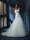 Princess Strapless Tulle Satin Sweep Train Appliques Wedding Dresses #00018435