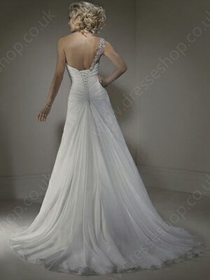 A-line One Shoulder Organza Court Train Ruffles Wedding Dresses #00018453