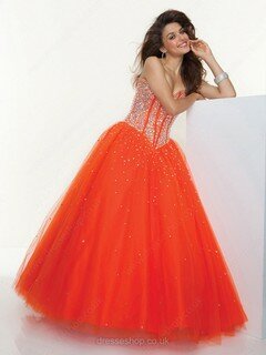 Sweetheart Orange Tulle Beading Lace-up Amazing Ball Gown Prom Dresses #02011654