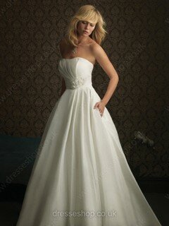 Ball Gown Strapless Taffeta Floor-length Flower(s) Wedding Dresses #00018475