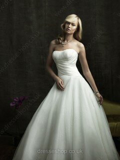 Ball Gown Strapless Organza Satin Court Train Ruched Wedding Dresses #00018477