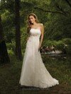 A-line Strapless Lace Satin Court Train Beading Wedding Dresses #00018488