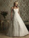 A-line Sweetheart Tulle Satin Court Train Flower(s) Wedding Dresses #00018564