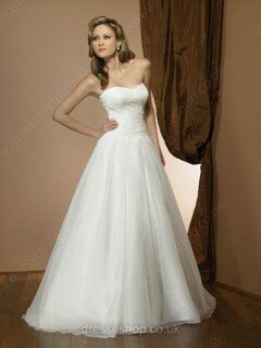 Ball Gown Sweetheart Organza Satin Sweep Train Lace Wedding Dresses #00018582