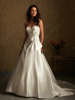 A-line Sweetheart Satin Court Train Bow Wedding Dresses #00018592