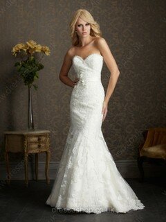 Ladies Court Train White Lace Sashes / Ribbons Trumpet/Mermaid Wedding Dress #00018595
