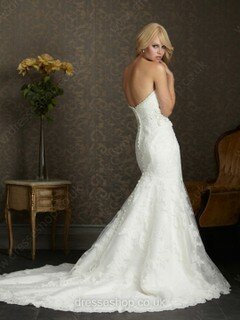 Ladies Court Train White Lace Sashes / Ribbons Trumpet/Mermaid Wedding Dress #00018595