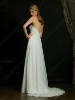 Sheath/Column Chiffon Sweep Train Beading White Backless Wedding Dresses #00018604