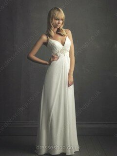 Empire Spaghetti Straps Chiffon Floor-length Ruffles Wedding Dresses #00018605