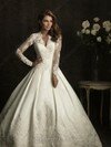 Ball Gown V-neck Lace Satin Court Train Bow Wedding Dresses