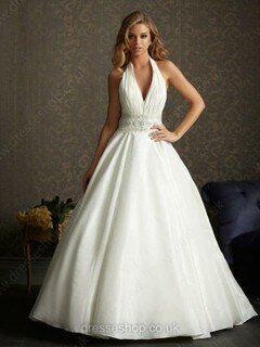 Ball Gown Halter Taffeta Sweep Train Ruffles Wedding Dresses #00018635