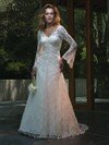 A-line V-neck Lace Court Train Ruched Wedding Dresses #00018661