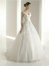 Princess V-neck Tulle Satin Sweep Train Appliques Wedding Dresses #00018702