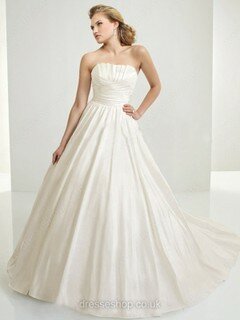 A-line Strapless Taffeta Court Train Ruched Wedding Dresses #00018712