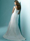 Ivory V-neck Taffeta Ruched Lace-up Sweep Train Wedding Dress #00018725