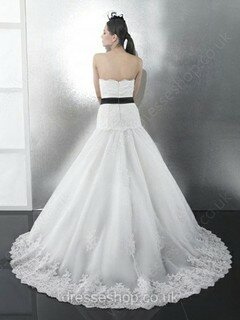 Ball Gown White Elegant Organza Lace Sashes / Ribbons Strapless Wedding Dresses #00018775