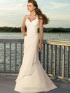 Trumpet/Mermaid Halter Chiffon Floor-length Beading Wedding Dresses #00018821