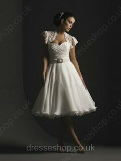 A-line Sweetheart Chiffon Knee-length Sashes / Ribbons Wedding Dresses #00018846