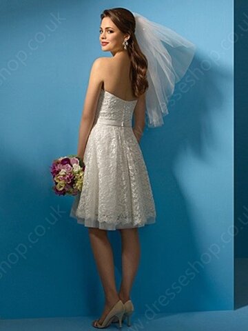 A-line Sweetheart Lace Knee-length Sashes / Ribbons Wedding Dresses #00018863