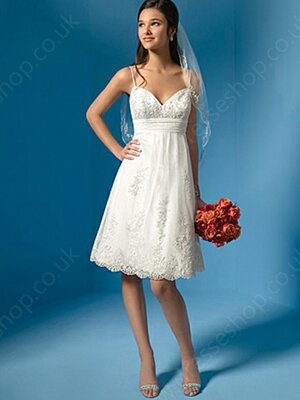 A-line Spaghetti Straps Lace Knee-length Embroidery Wedding Dresses #00018864