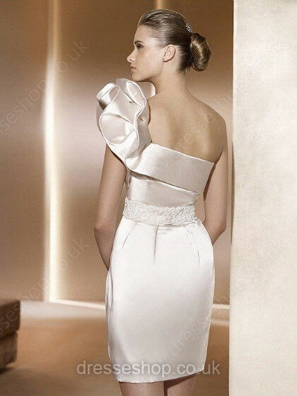 Champagne Short/Mini Famous One Shoulder Satin Sashes / Ribbons Wedding Dresses #00018895