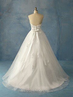 White Simple Ball Gown Tulle Appliques Lace Sweetheart Wedding Dresses #00018897