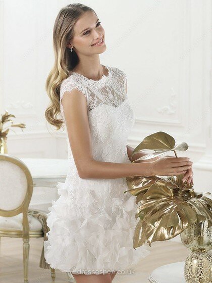 Sheath/Column Scoop Neck Lace with Buttons Short/Mini Sweet Wedding Dress #00020238