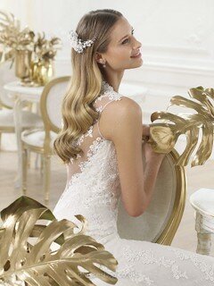 Trumpet/Mermaid White Lace Tulle Appliques Lace Latest V-neck Wedding Dresses #00020253