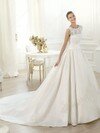 Ball Gown Scoop Satin Chapel Train Lace Wedding Dresses