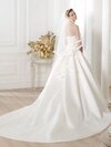 Strapless White Satin Chapel Train Appliques Lace Beautiful Wedding Dress #00020257