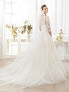 Princess White Tulle Court Train Appliques Lace 1/2 Sleeve Wedding Dress #00020260
