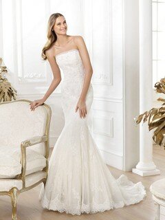 Strapless White Lace with Beading Expensive Trumpet/Mermaid Wedding Dress #00020279