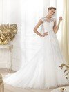 A-line Scoop Lace Tulle Court Train Sashes / Ribbons Wedding Dresses