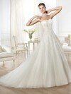 Expensive Princess Tulle Court Train with Appliques Lace White Wedding Dress #00020303