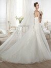 Expensive Princess Tulle Court Train with Appliques Lace White Wedding Dress #00020303