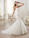 Trumpet/Mermaid Strapless Satin Tulle Appliques Lace Unique Detachable Wedding Dress #00020308
